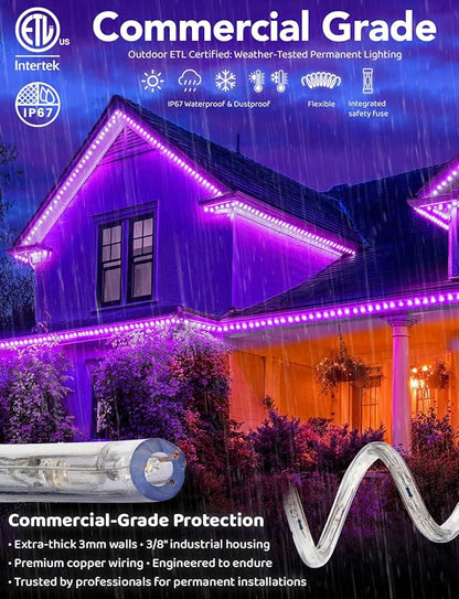 WYZworks 108LEDs 10ft LED Outside Rope Lights, Outdoor ETL Certified Waterproof Permanent 360 Degree Light Emitting, Flexible Tube, Connectable, Christmas Palm Tree Exterior Landscape, Purple
