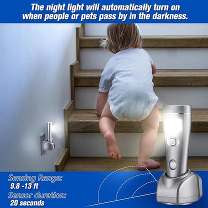 Enhon 6 Pack Rechargeable 4-in-1 LED Emergency Lights, Plug-in Flashlights with Motion Sensor Night Light, Auto-On Power Failure Light for Home, Hurricane, and Outage Supplies