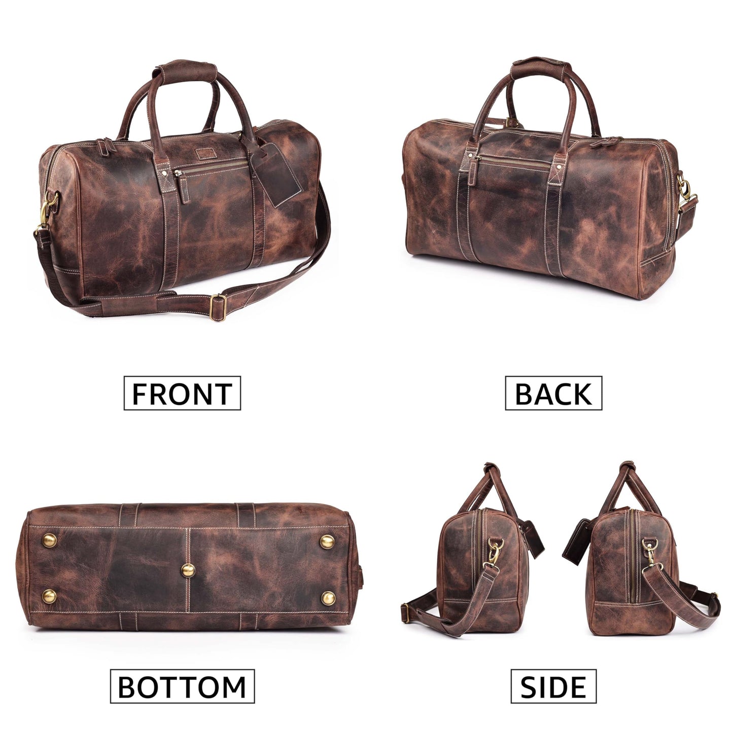 Leather Village Leather Duffel Bags for Men & Women-Stylish Travel Weekender Carry-On Sports Gym Overnight Luggage Bag - 20 Inch - Rustic Brown