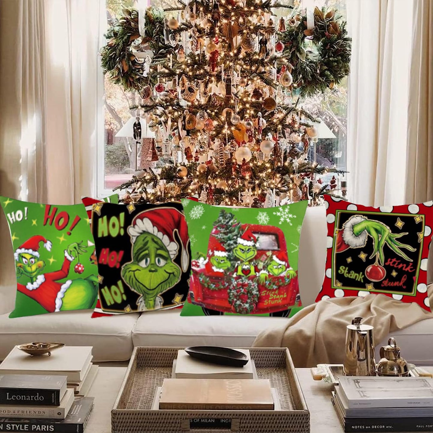 Christmas Pillow Covers Set of 4 for Decoration - 18x18 Throw Pillow Case for Farmhouse Home, Sofa, Bed, Indoor, Winter, Holiday (Green)