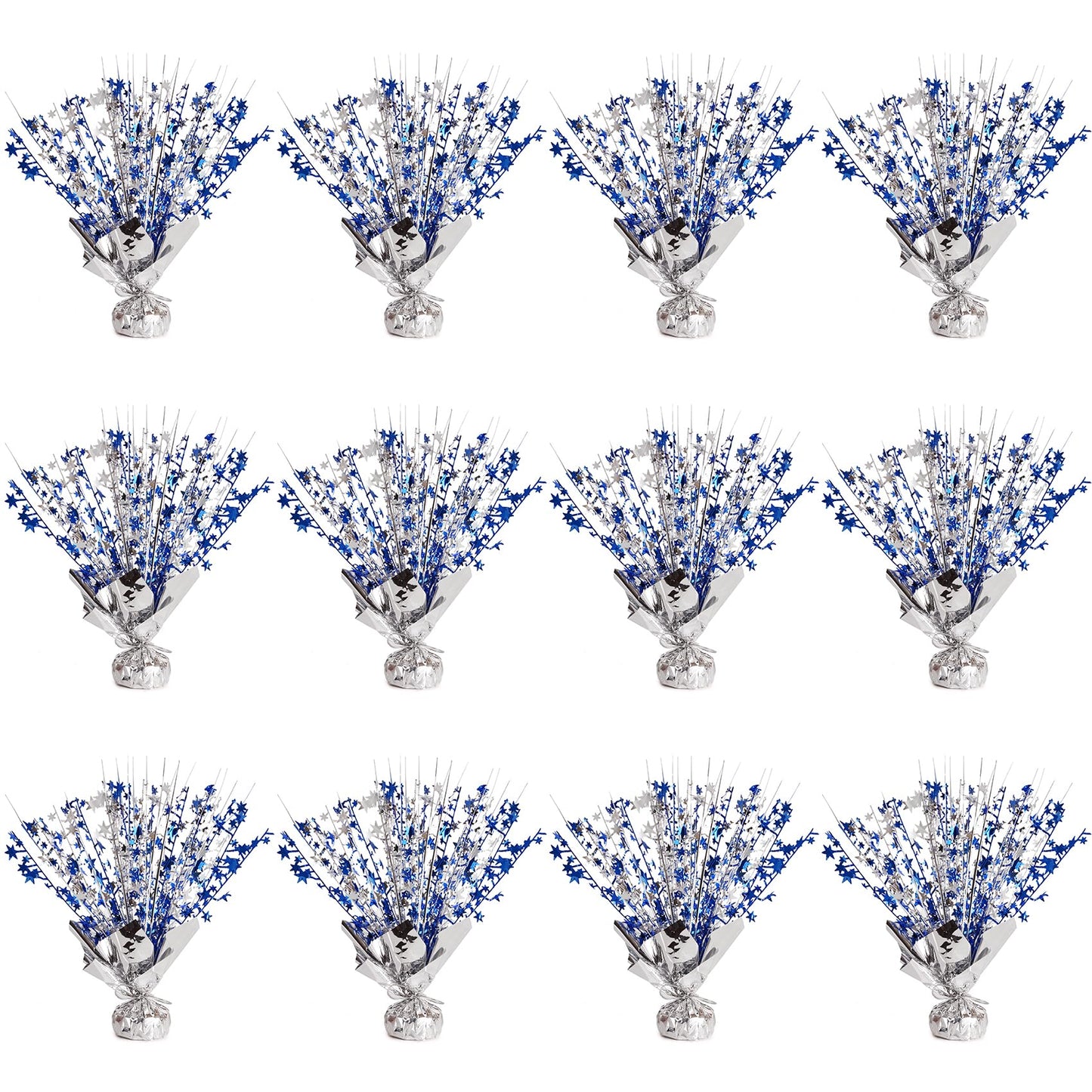 12 Pack Metallic Foil Spary Centerpieces for Tables, Silver NavyBlue Centerpieces for Tables Decorations, Star Brust Table Centerpieces for Birthday Graduation Wedding Baby Shower Party