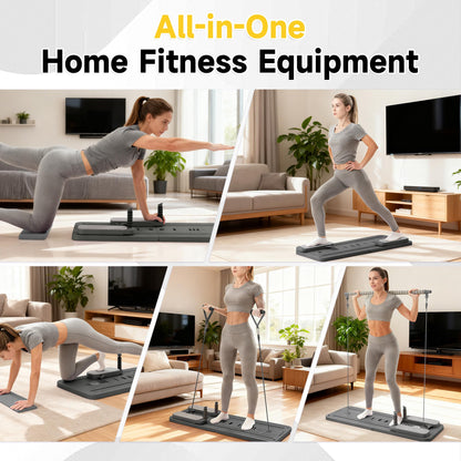 COSIEST Pilates Board for Home Use, Foldable Pilates Reformer Set with Resistance Bands, All-in-One Professional Workout Fitness Equipment for Core, Abs, Glutes, Legs, Butt, Arms Toning (Dark Grey)