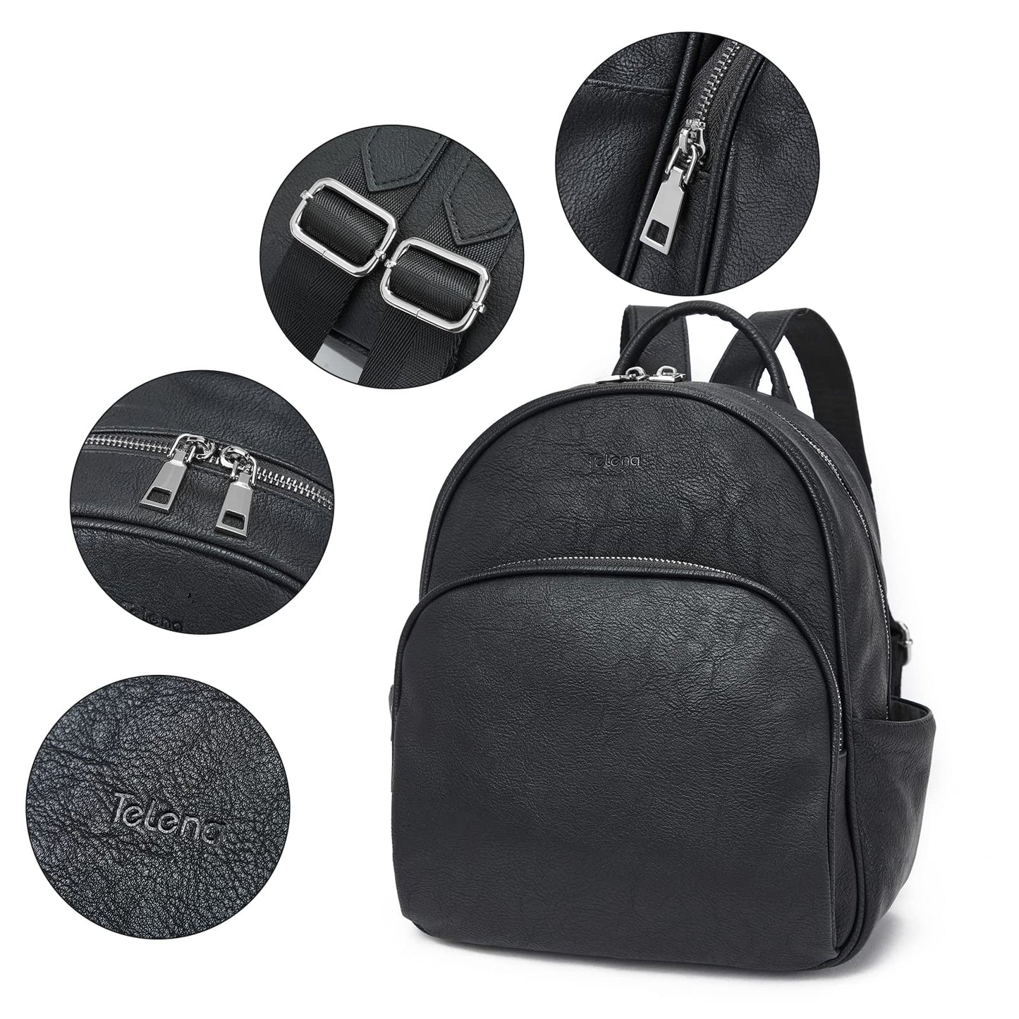 Telena Small Backpack Purse for Women Cute Mini Leather Travel Shoulder Bags Black