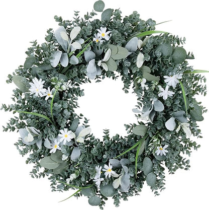 Door Wreath Green Eucalyptus for Front Door Wreaths Spring Summer Wreath 26 Inch Artificial Leaves Wreaths for All Season Home Farmhouse Porch Year Round Outdoor Wall Decorating,24 Inch