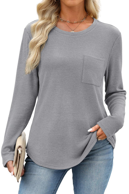 WIHOLL Long Sleeve Shirts for Women Waffle Knit Trendy Fall Fashion 2025 Dressy Casual Blouses Teacher Outfits