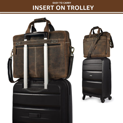 LEATHER VILLAGE 18" Leather Laptop Messenger Briefcase Bag for Men-Leather Satchel for Travel and Office Shoulder Bag-Rustic Brown