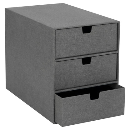 Bigso Box of Sweden Ingrid 3-Drawer Canvas Fiberboard Desk Organizer for Office Supplies and Accessories - Stackable Makeup Drawer Organizer - 6.3in x 9.9in x 8.1in - Grey