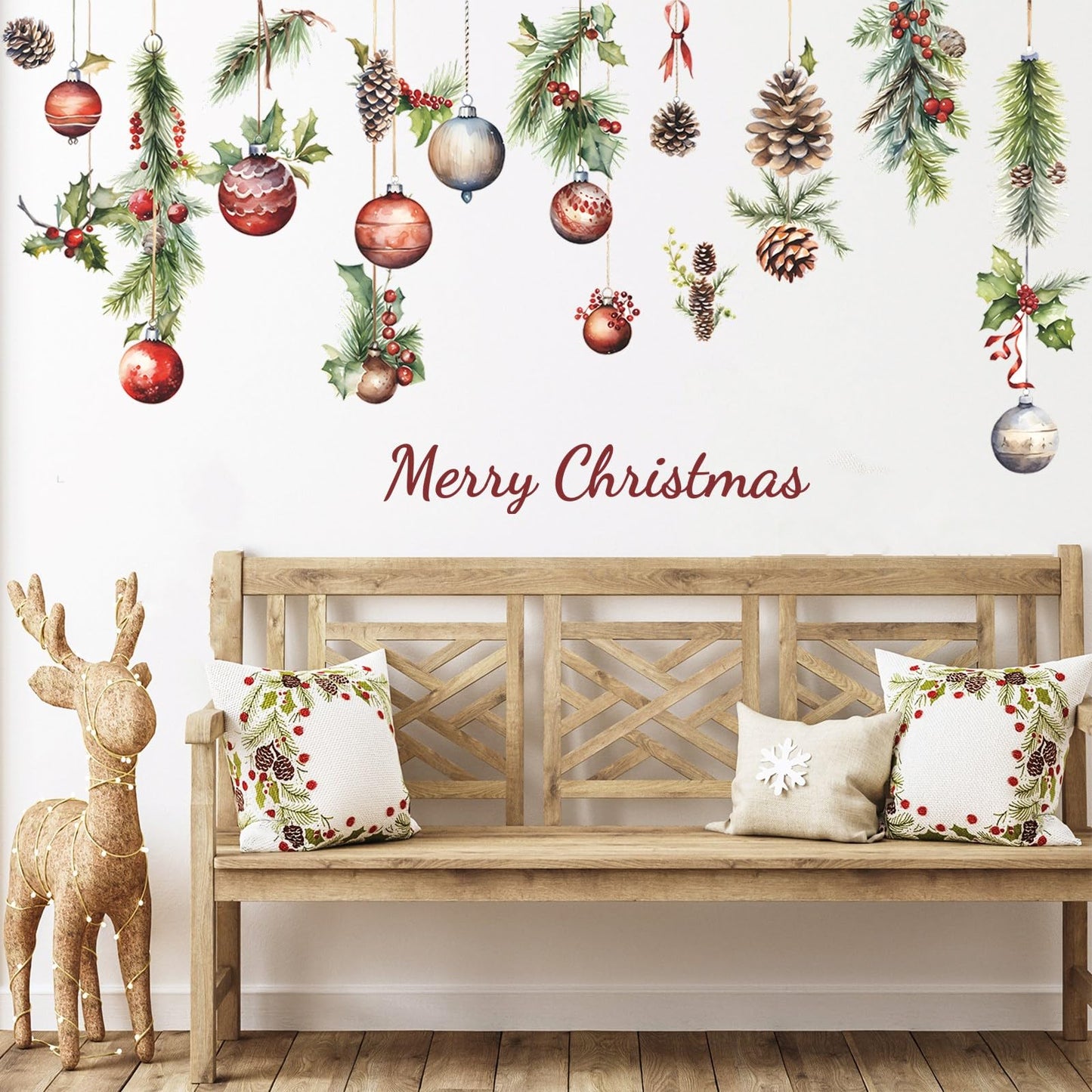 Merry Christmas Wall Decals Pine Cone Snowflake Wall Stickers Christmas Winter Home Wall Art Decor for Kids Room Classroom Office Bedroom Living Room Kitchen Playroom Decor