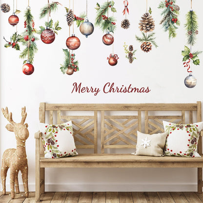 Merry Christmas Wall Decals Pine Cone Snowflake Wall Stickers Christmas Winter Home Wall Art Decor for Kids Room Classroom Office Bedroom Living Room Kitchen Playroom Decor