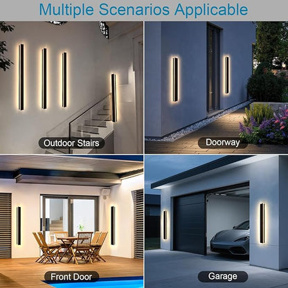 48inch Long Outdoor Sconce Lights, Black Modern Outdoor Sconce Wall Lights, Waterproof Exterior Wall Mounted Lighting Fixtures, 3000k Linear Wall Light for House, Garage 38W