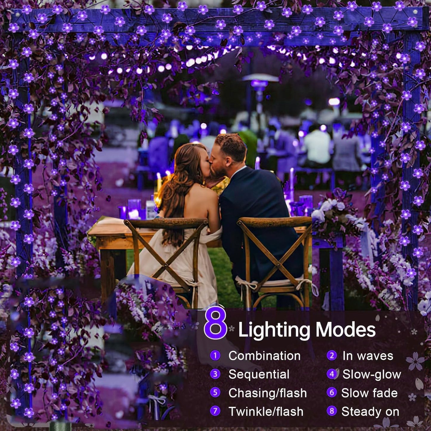 Decorative Connectable 33ft Purple Flower String Lights with 100 LEDs, Memory Function & 8 Modes. Perfect for Bedroom, Christmas, Weddings, Valentine's & Garden Indoor Outdoor Hanging Decorations