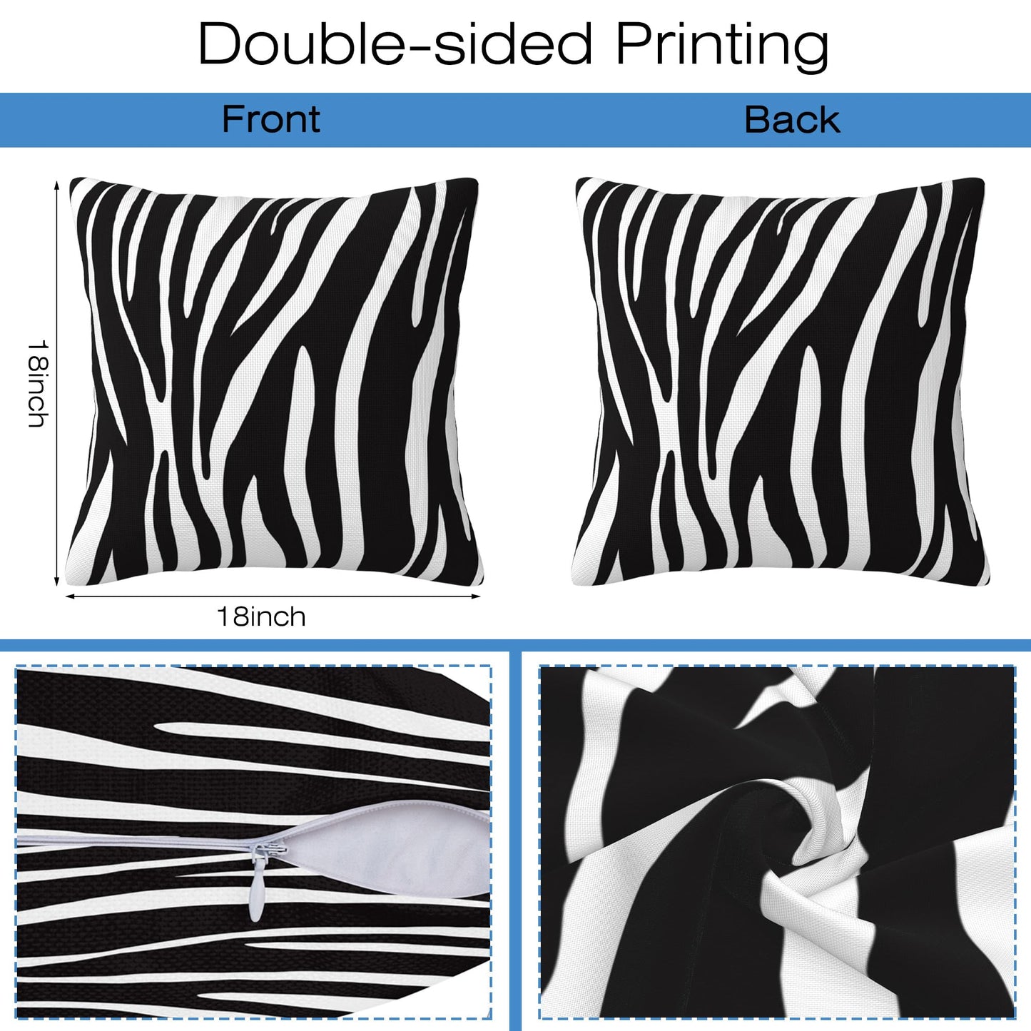 Naqiuli Throw Pillow Covers Animal Zebra Skin Pillow Covers 18x18 Inch Set of 2 Throw Pillows Decorative Pillow Cases Cushion Covers for Bedroom Livingroom Sofa Farm House