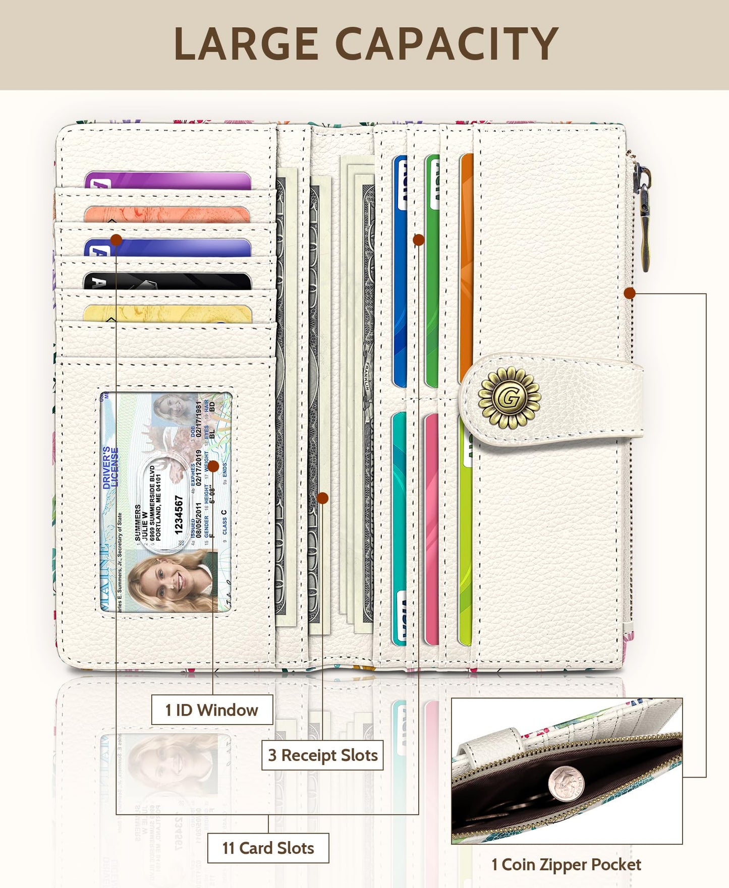 GIANCOMICS Sea Turtle Womens Wallet RFID Blocking, Credit Card Holder Bifold, PU Leather Travel Billfold, Long Cute Cash Purse, Zipper Coin Pocket Clutch, 1 ID Window, 11 Card Slot, Ladies Gift Woman