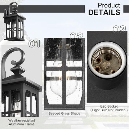 Darkaway Large Outdoor Light Fixtures Wall Mount, 21inch Outside Wall Lights Exterior Lighting Fixture with Seeded Glass Outdoor Wall Sconce for House Porch Hallway Garage, 2Pack