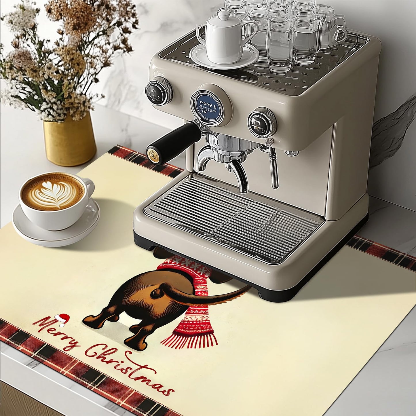 HOMETITUTE Stove Top Covers for Electric Glass Stove 28x20 Inch Christmas Dog Reindeer Design Heat Resistant Cooktop Protector Counter Cover Dish Drying Mat for Kitchen RV Camper