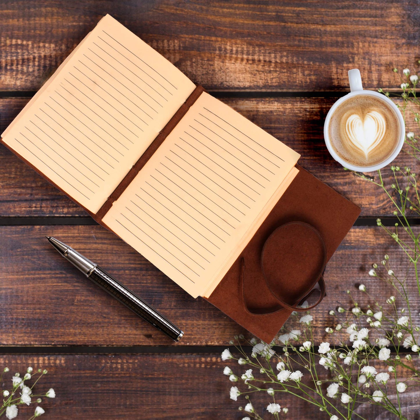 moonster Leather Journal with Embossed Heart Shape - Non Refillable 8x6″ Lined Notebook - 400 Pages College Ruled Kraft Paper - Inspirational Small Notebook - Leather Journals for Women