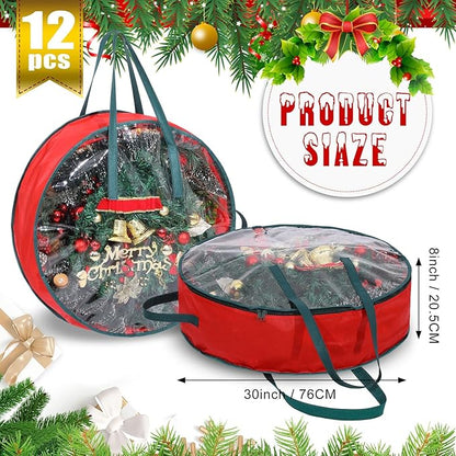 Shappy 12 Pcs Christmas Wreath Storage Bag Clear Wreath Box Wreath Storage Containers with Clear Window and Handle Christmas Garland Storage Containers for Xmas Holiday Seasonal Storage (30 Inch)