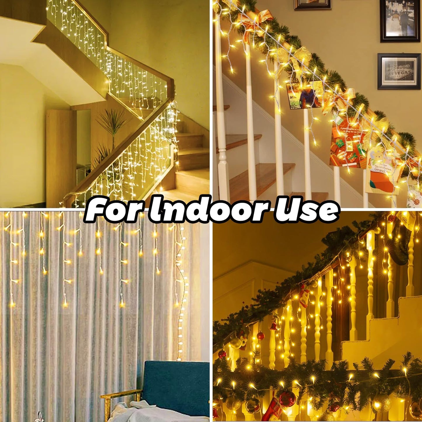 8.5 ft 150 Icicle Lights Christmas String Lights Warmwhite Christmas Decorations Plug in Waterproof Outdoor Indoor Decor for Xmas, Thanksgiving Day, Party, Patio, Courtyard, Window, Fence Decor