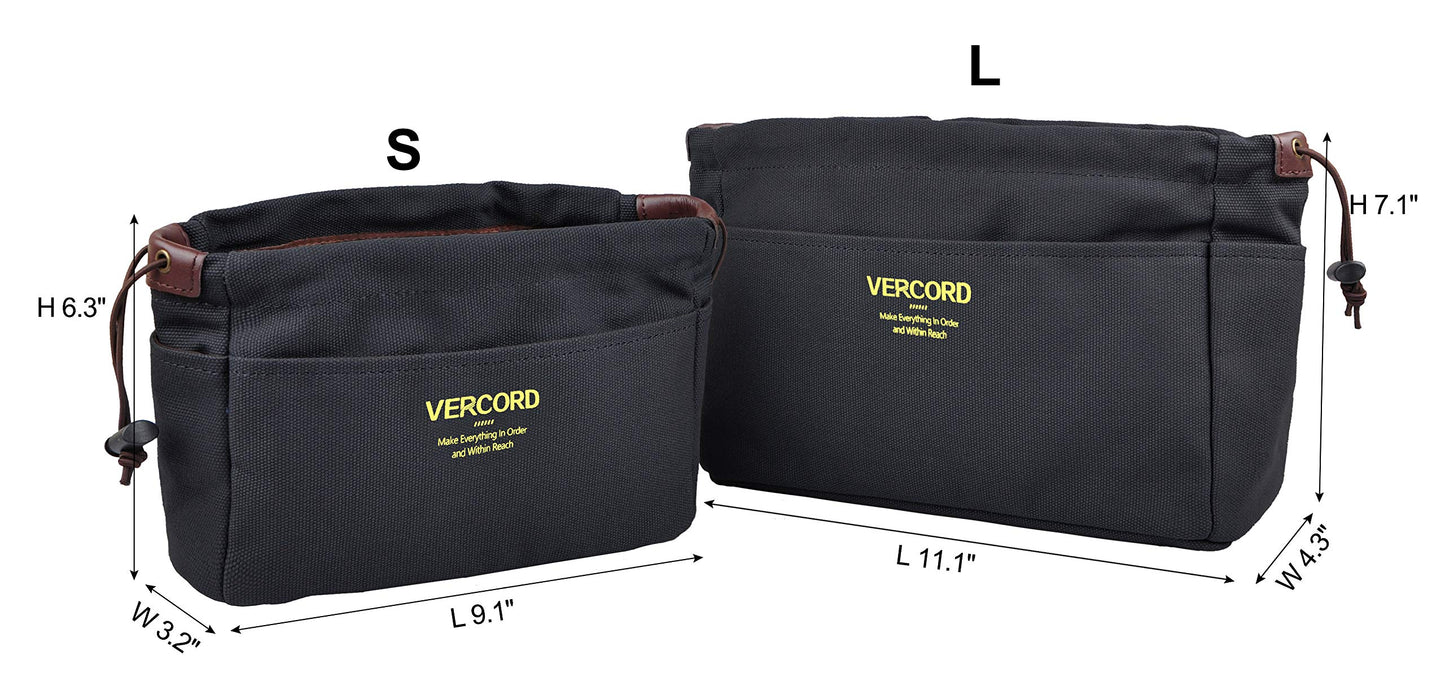 Vercord Canvas Handbag Organizers, Sturdy Purse Insert Organizer Bag in Bag, 10 Pockets Grey Large