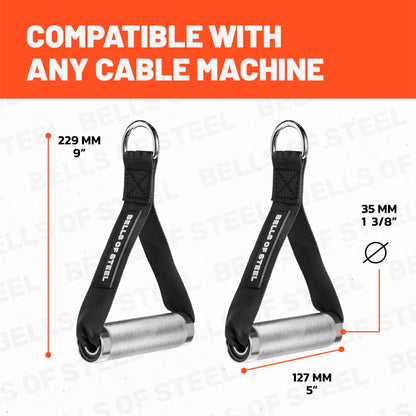 Bells of Steel Aluminum Exercise Handles for Cable Machine Attachment Premium Gym Handles for Functional Trainers, Smooth-Bearing Rotation, Light Knurling Grip, Rust-Resistant, Sold in Pairs