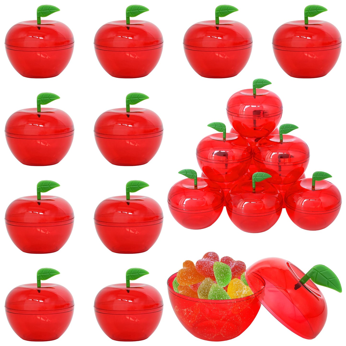 Yuronam 20 Pcs Small Plastic Apple Container Apple Shaped Candy Toy Gift Filled Containers for Graduation Thank You Teacher Gift, Back to School Gift, Party Favors