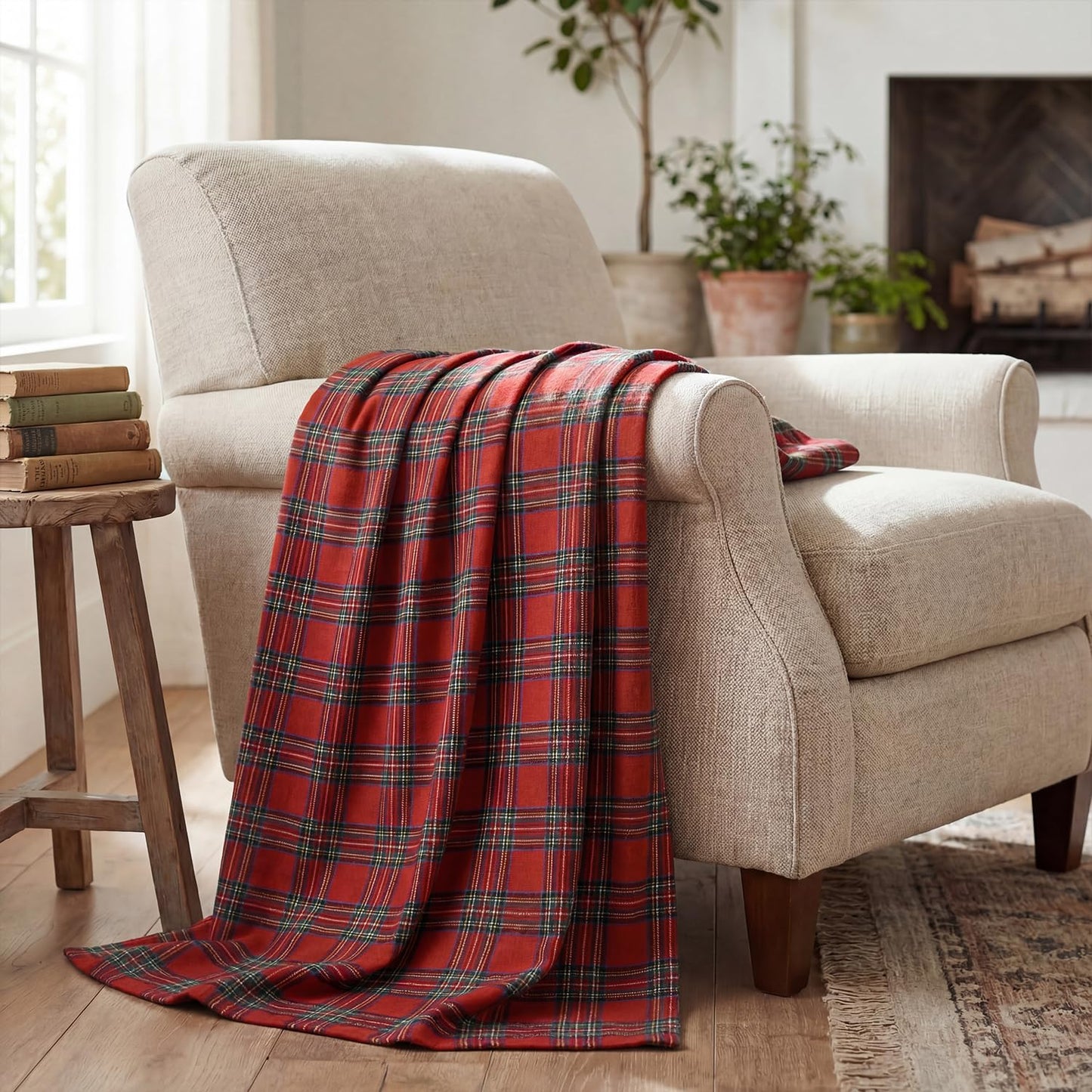 Horaldaily Red Green Farmhouse Plaid Spring Decorative Blanket Throw, Christmas Rustic Soft Lightweight Blanket for Couch Sofa Bed Lounging Decoration, Ideal Gifts for Kids Adults Self, 50x60