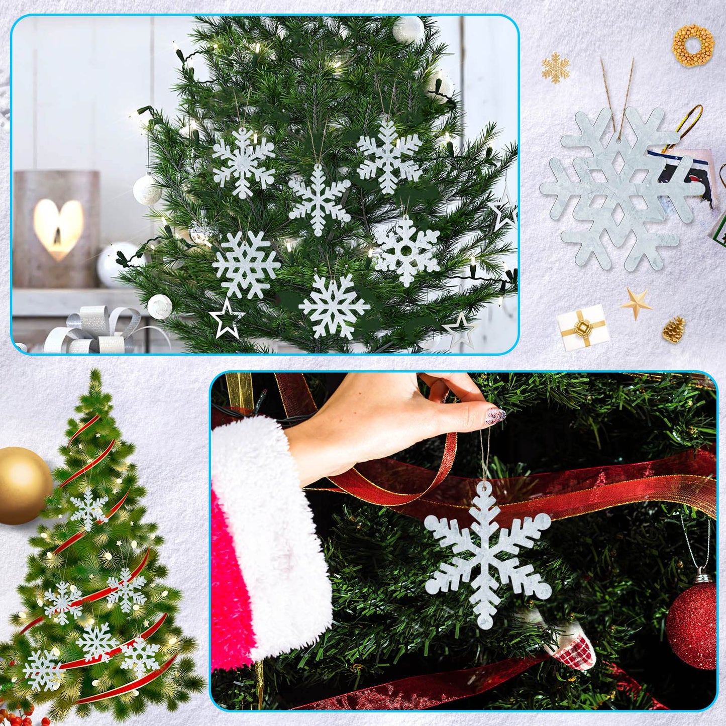 Oudain 6 Pieces Metal Snowflake Ornaments Christmas Galvanized Snowflake Hanging Ornament Farmhouse Snowflake Tree Hanging Decoration for Xmas Winter Party Decor, 5.12 Inch, Silver