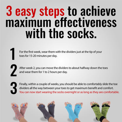 My Happy Feet Foot Alignment Socks with Toe Separators for Men or Women | Orange and Blue