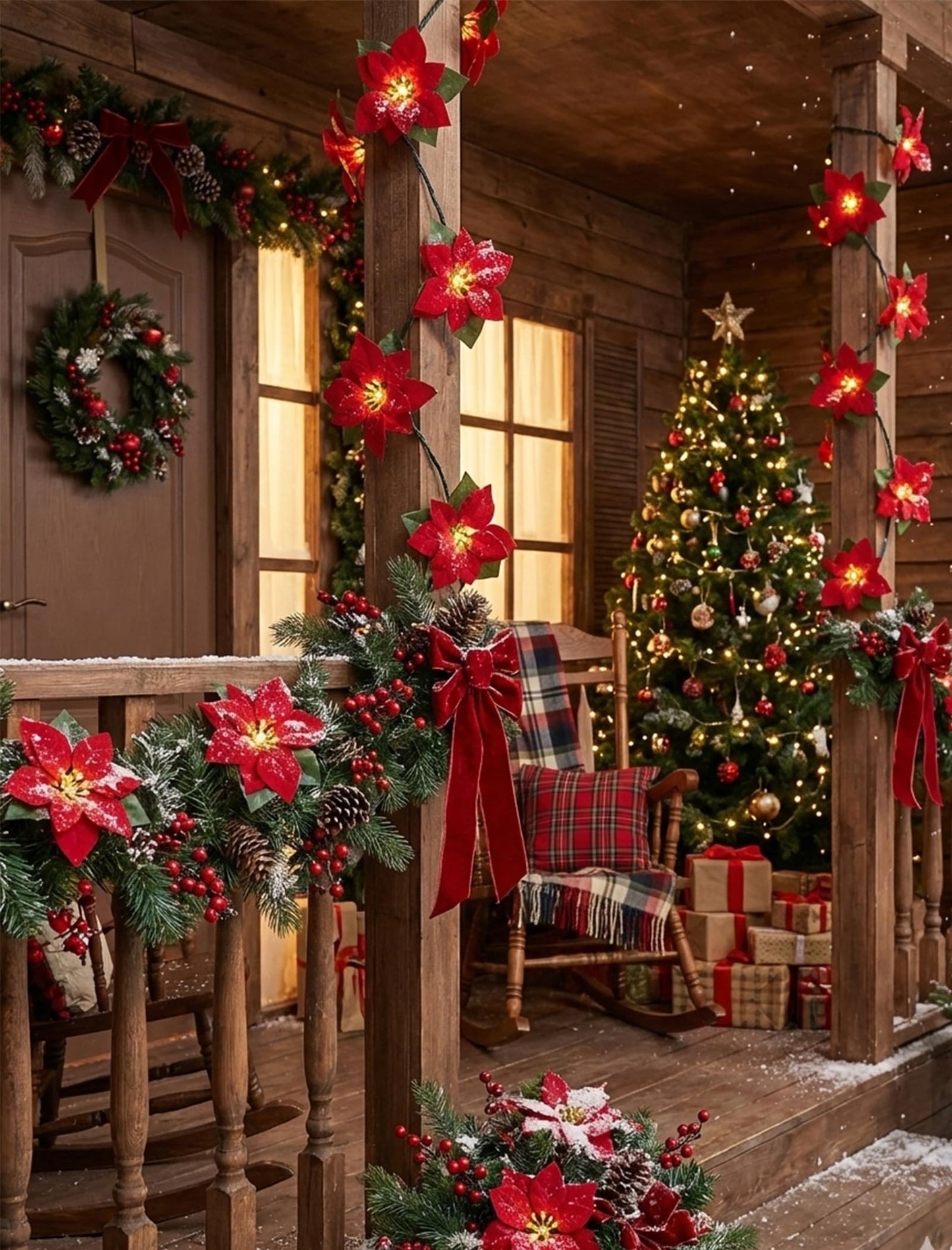 Christmas Red Flower String Lights Plug in, 8.5Ft Red Christmas Decorations Lights Outdoor with 10 LED Flowers Lights, Hanging Flowers Fariy String Lights for Holiday Party Window Home Birthday Decor