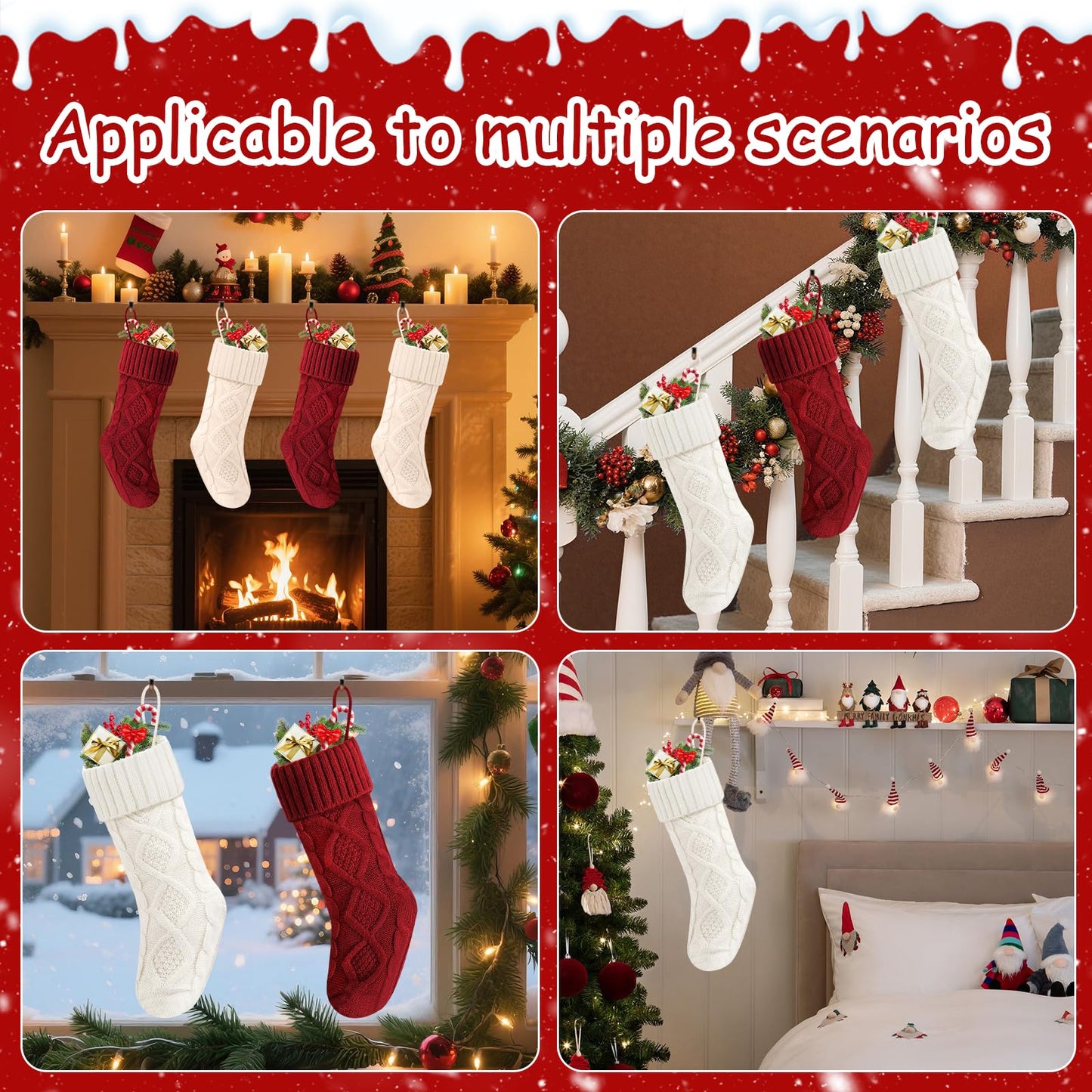 Doitory Christmas Stockings 18 Inches,Long Knitted Socks Christmas Decoration Hanging Stocking Fireplace Xmas Tree Stocking for Home Family（2red+2white）