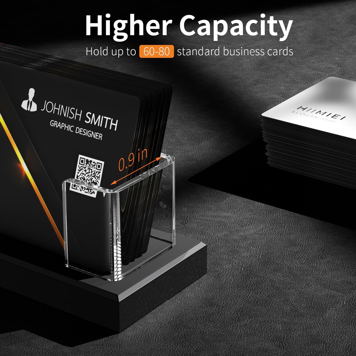 HIIMIEI Business Card Holder Acrylic: 2 Pack Business Card Display for Desk - Clear Business Card Stand for Office Reception Event Conference Room Desktop