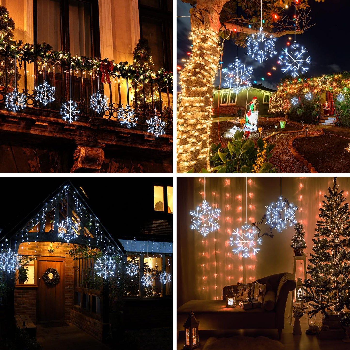 Baquler 2 Set Christmas Snowflake Solar Lights 20 Feet 138 LED Waterproof Outdoor Cool White Twinkle Fairy Lights 8 Modes Solar Hanging String Lights Decoration for Xmas Tree Porch Roof Window Decor