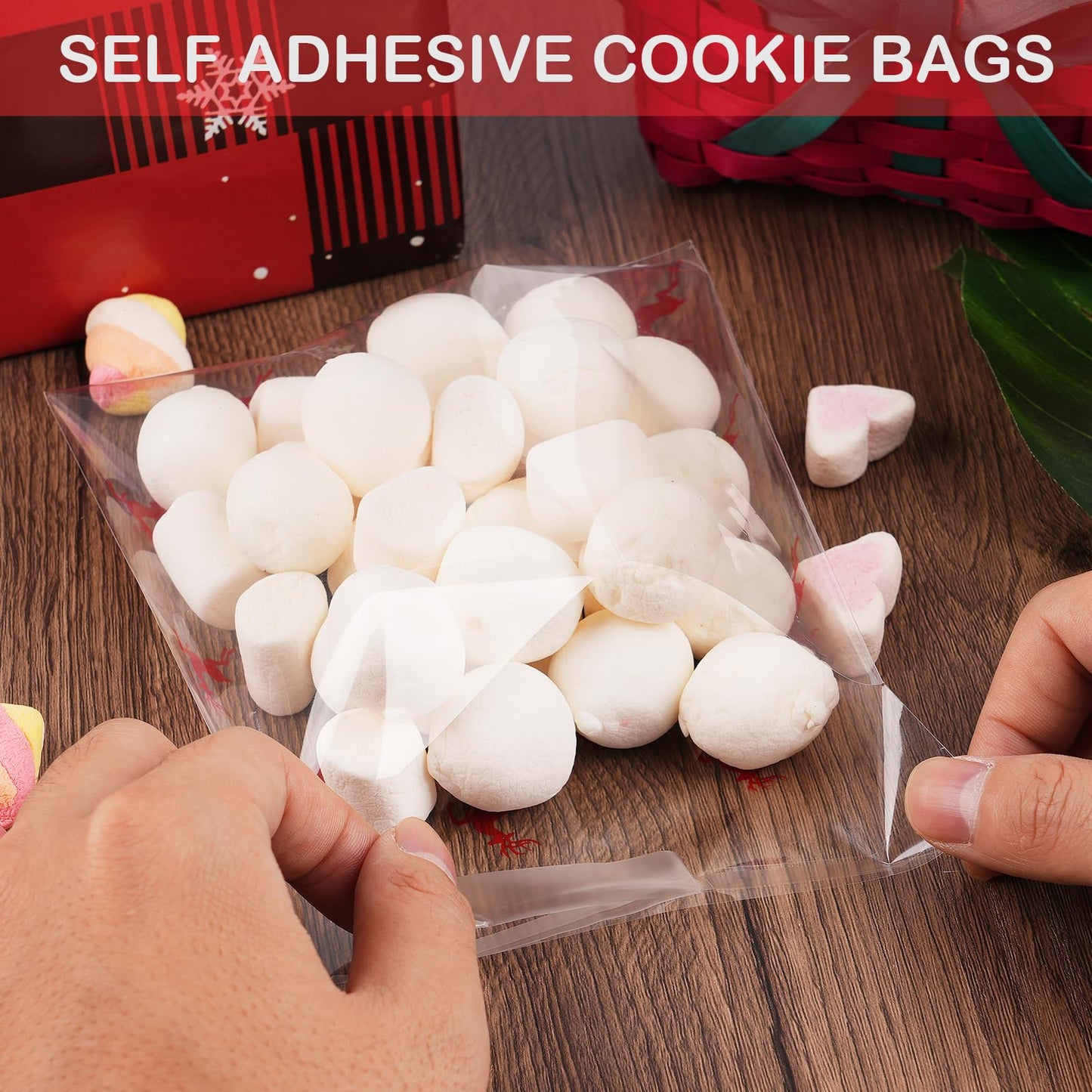 CUDICY Cellophane Cookie Bags 200pcs ChristmasTreat Bags 5.5x5.5 Self Sealing for Gift Giving Packaging Candy Goodie Holiday Bakery