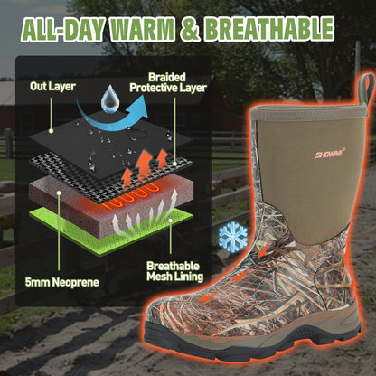 Showave Men's Rain Boots Waterproof Rubber Mud Boots, Camo 8