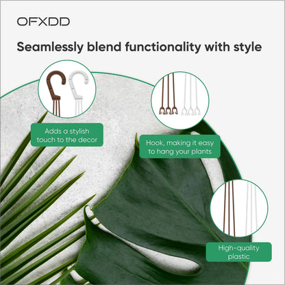 OFXDD Plant Hanger - Plastic Hanging Planters for Indoor & Outdoor Plants - Flower Plant Holder with Hooks, White (3 Pcs) and Brown (3 Pcs)
