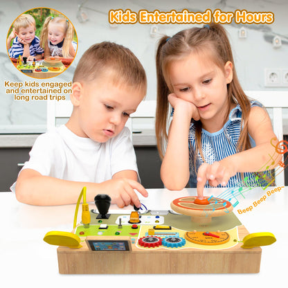 JGOBUB Montessori Toddler Toys - Baby Wooden Busy Board - Sensory Toys with Light Switch - Travel Toys for Educational Toddler Activities for Toddlers 1 2 3 4+ Year Old