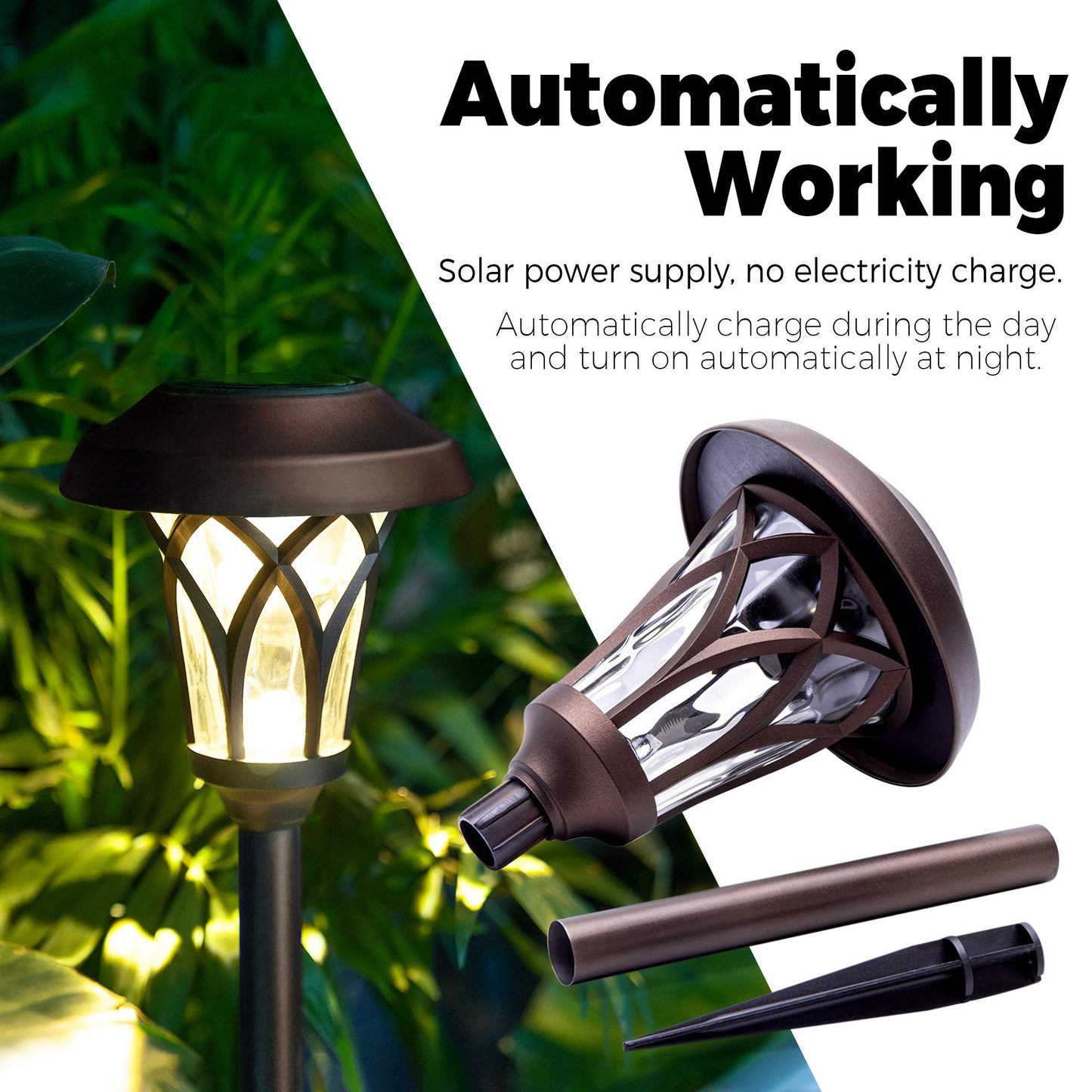 GIGALUMI 6 Pack, Solar Landscape Lights Warm White, Super Bright High Lumen Waterproof Metal Automatic Solar Pathway Yard Lights for Path, Garden, Lawn, Patio and Walkway