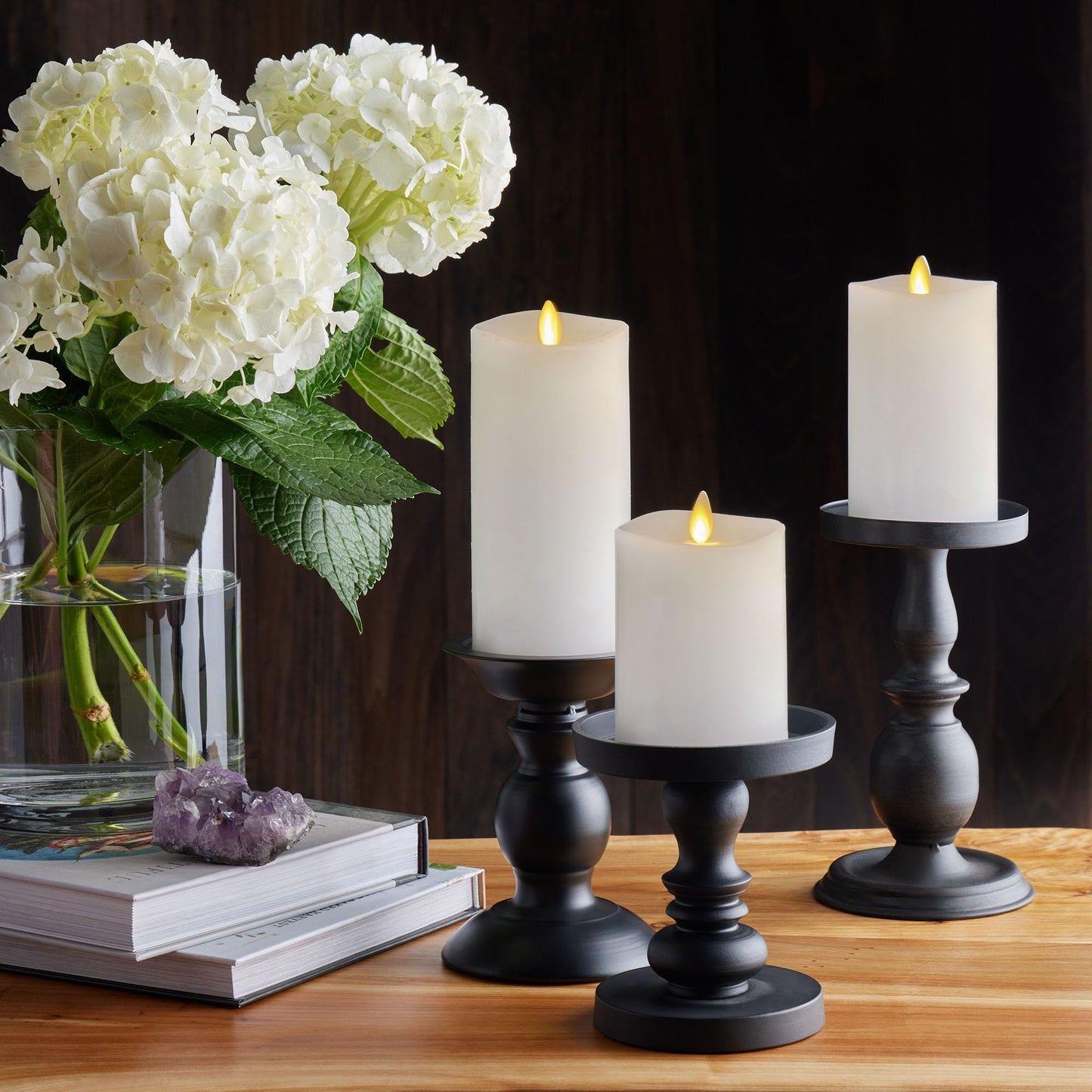 Luminara Realistic Flameless LED Candle White Set of 3, Battery Operated with Remote Control, Moving Flame Pillar Timer Funtion Melted Top Safe