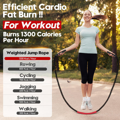 Jump Rope, 3LB Weighted Jump Rope for Fitness, 9.8ft Heavy Jumping Ropes for Exercise, Adult Workout Rope for Men & Women Improve Strength, Skipping Rope for Gym Training, Home Workout