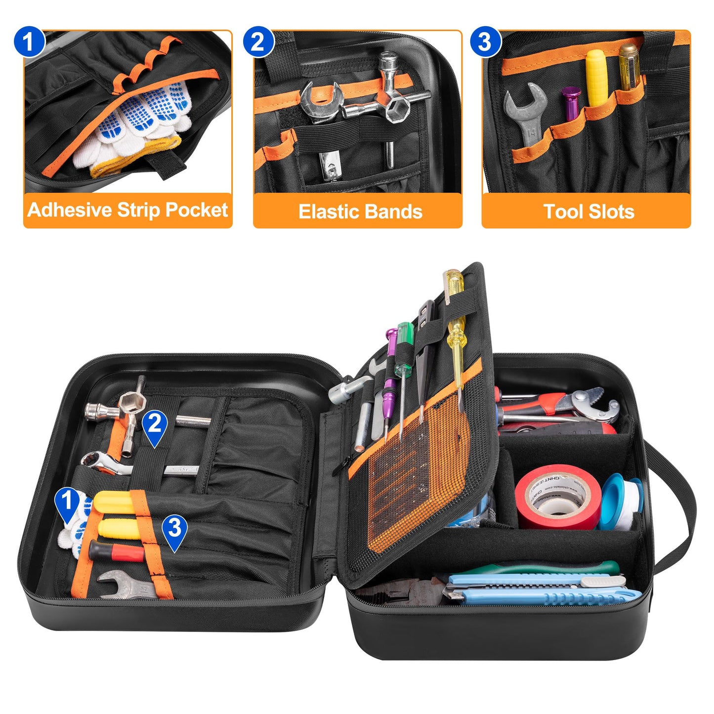 GRAOSO Water-resistant Utility Pouch, Multi-Purpose Tool Bag for Electronic, First Aid, Durable Leather Thermocompression Design, with Removable Binder and Divider, Black