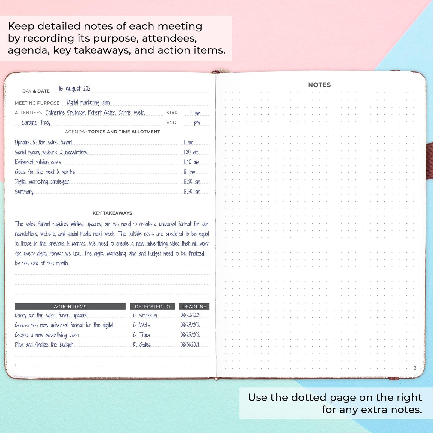 Clever Fox Meeting Notebook – Work & Business Organizer with Notes & Action Items – Notepad for Project Management & Meetings, A5 (Rose Gold)