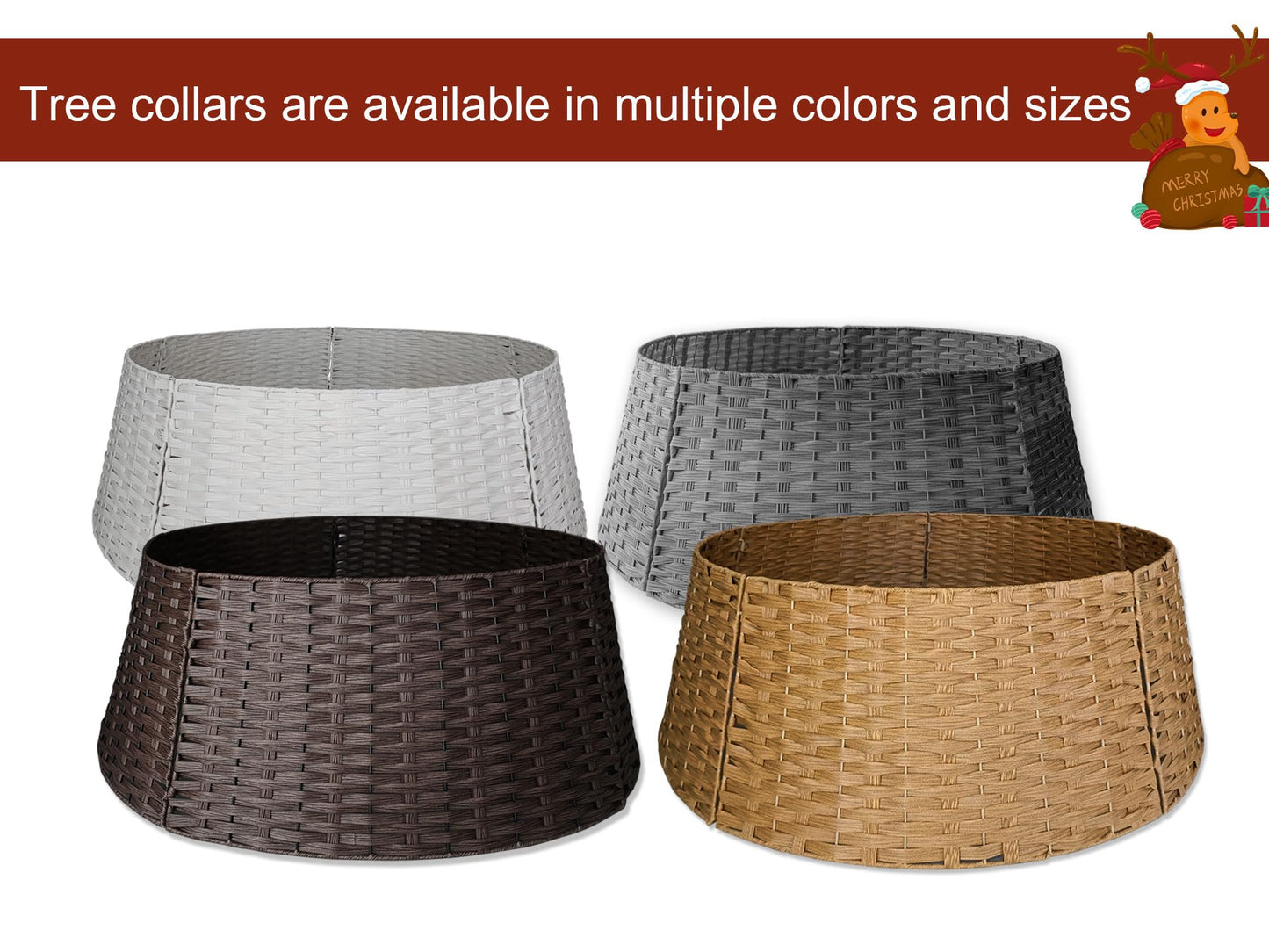 ZWHTB 42in Extra Large Tree Collar, Christmas Tree Decorations for 9-12 ft Tree, Boho Rustic Holiday Decor Xmas Tree Ring, Basket Base Cover - Light Brown Round