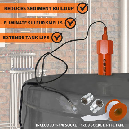 Powered Titanium Anode Rod Kit for Water Heater 40-89 Gallon with NSF Certified Flush and Descale Solution, Not for Bradford White