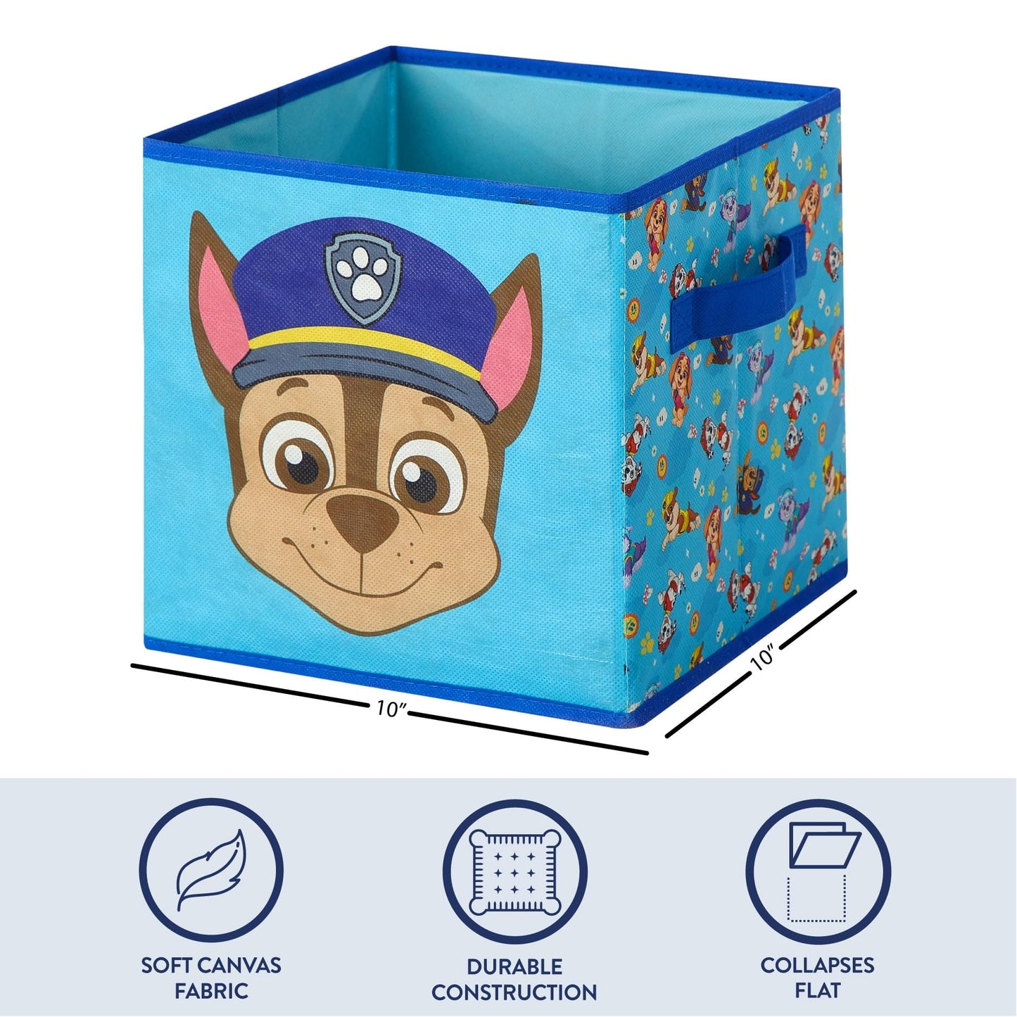 Nickelodeon Paw Patrol Kids Storage Cubes, 2 Pack Foldable Fabric Bins with Handles, Collapsible Organizer Boxes for Bedroom, Playroom & Nursery, Durable Kids Storage Solution