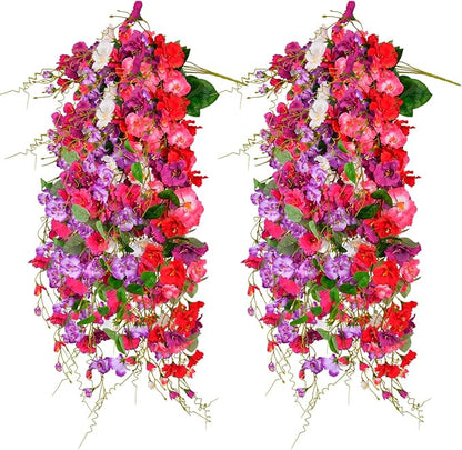 Artificial Flowers for Outdoors 3 Pack Fake Hanging Plants with Faux Hibiscus Flowers Summer Fall Decor UV Resistant Silk Leaves for Indoor Outdoor Front Door Porch Patio Planter Decor