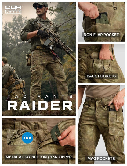 CQR Men's Tactical Pants, Water Resistant Ripstop Cargo Pants, Lightweight EDC Work Hiking Pants, Outdoor Apparel, Duratex Mag Pocket Print Fractal Camo, 36W x 36L