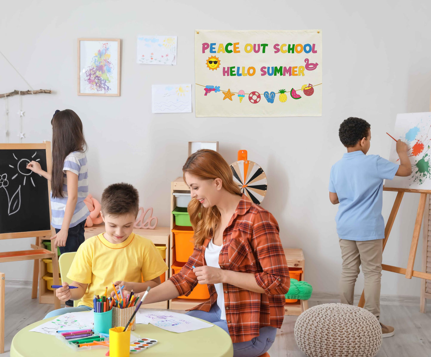 Welcome Party Banner Decor Accessories-Rectangular Canvas Banner Poster Wall Sign-Entryway Outdoor Garden Front Door Flag-Birthday Anniversary Wedding Christmas Gift-Peace Our School Hello