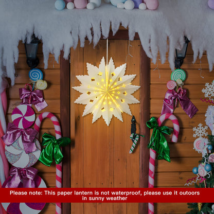23.6 Inch Christmas Star Snowflake Paper Lantern with Light Timer Paper Lamp Party Supplies Hanging Decoration for Weddings Christmas Trees Birthday Holiday Party Celebration (Elegant Style)