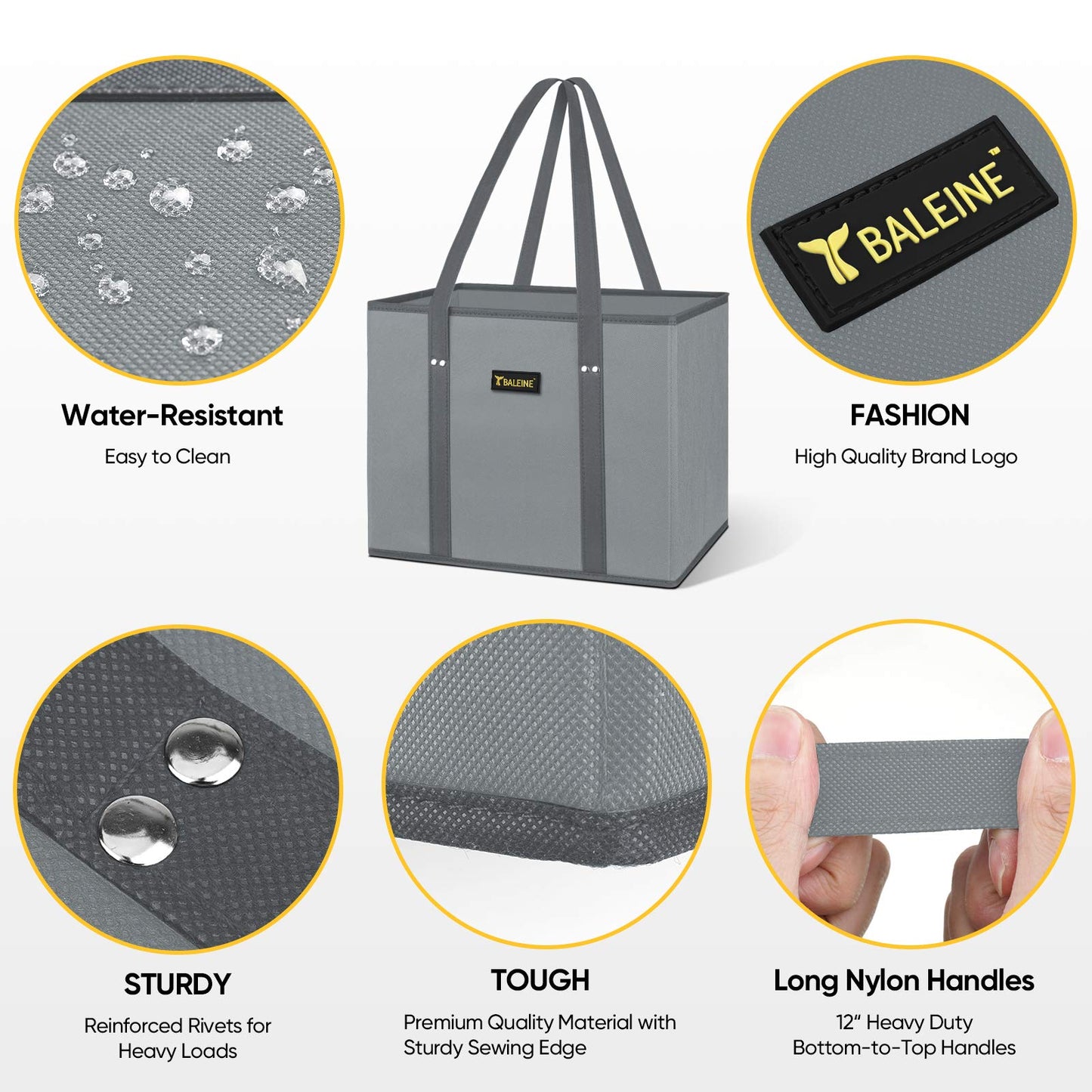 BALEINE 3Pk Reusable Grocery Bags, Foldable Shopping Bags for Groceries with Reinforced Bottom & Handles (Mosaic)