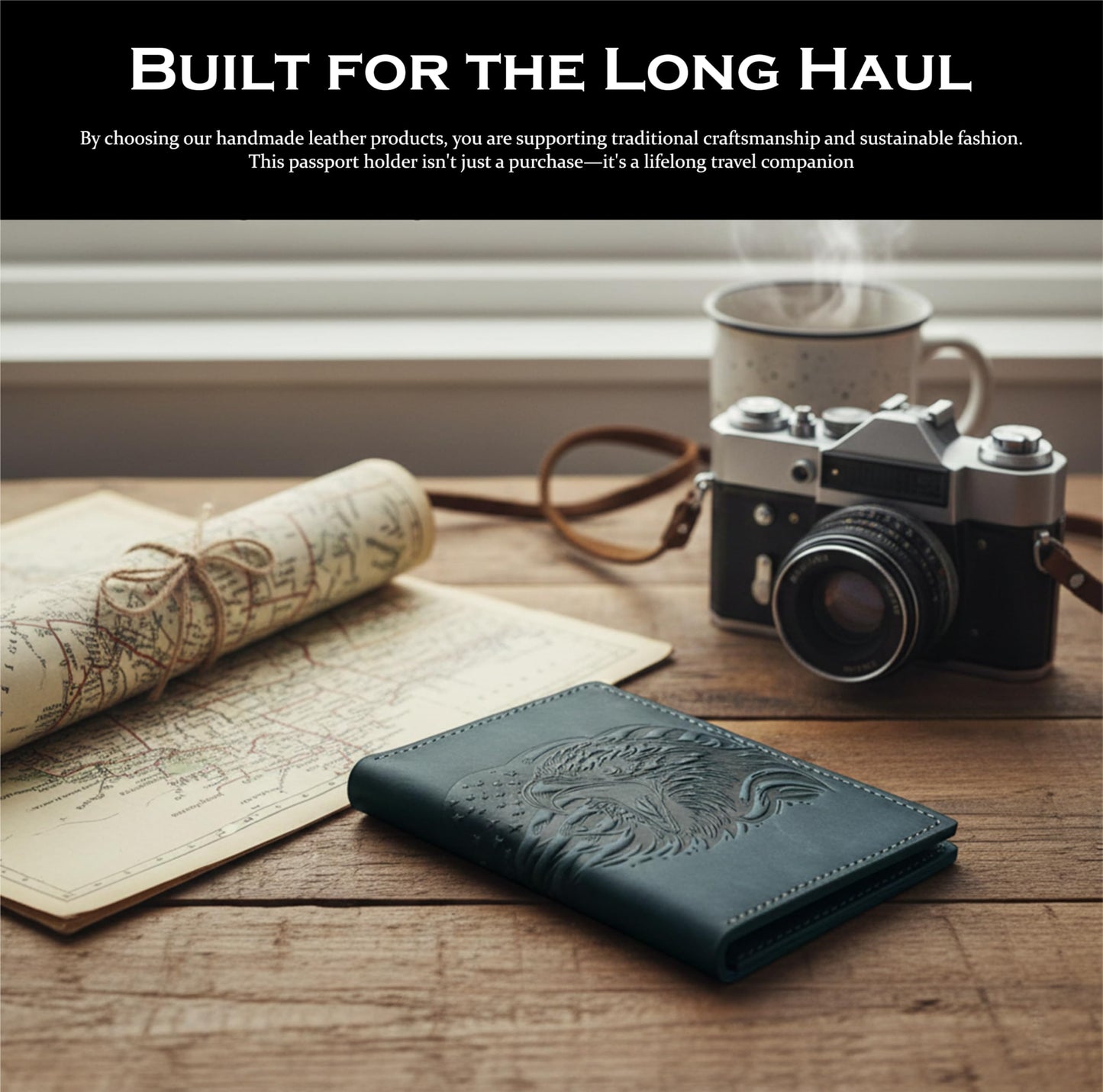 Mayan Corner - Eagle American genuine leather travel wallet, Handmade passport wallet